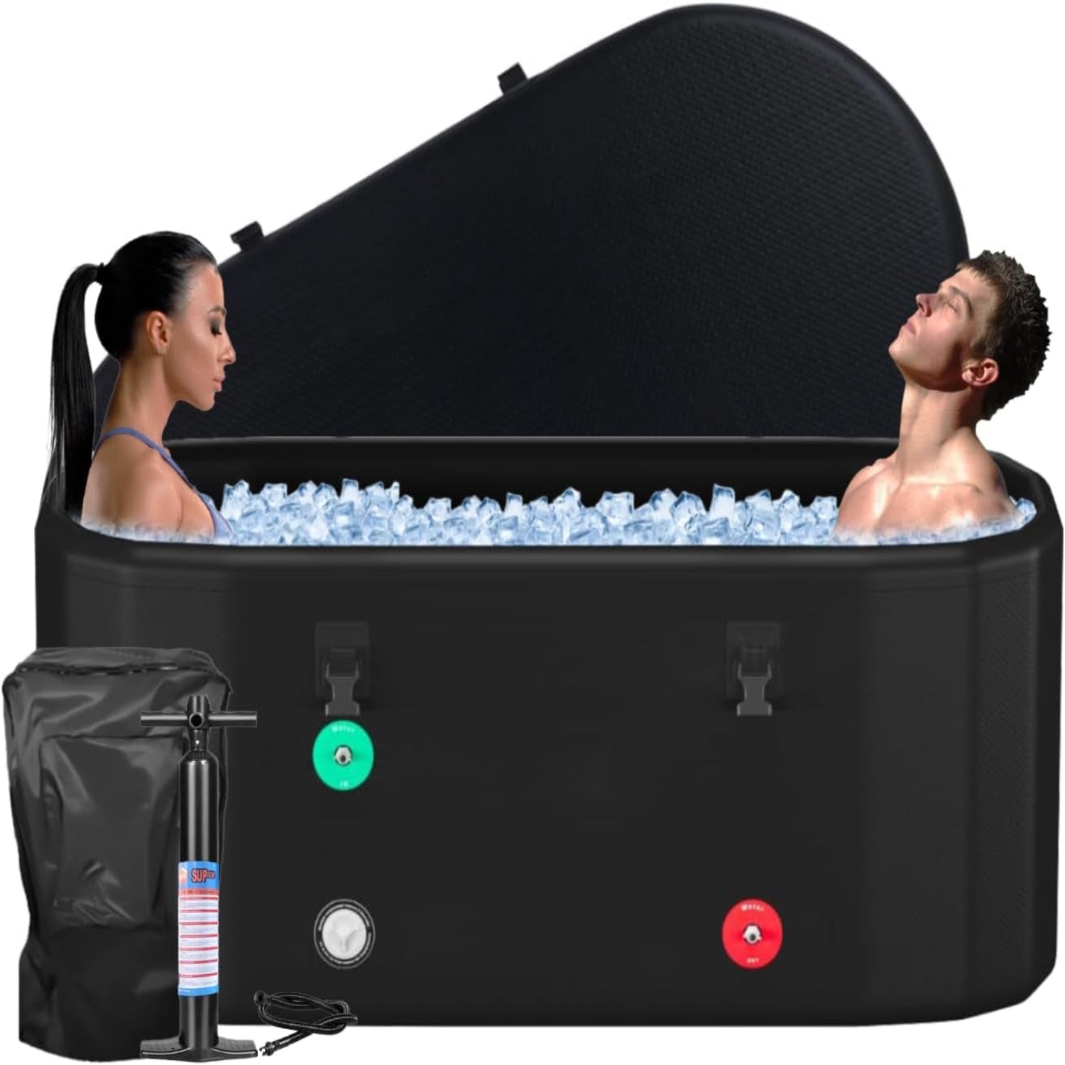 XXL Drop Stitch Ice Bath Tub for Recovery 216 Gal, Compatible with Water Chillers, Cold Plunge Tub with Insulated Lid, Multi-Layer Portable Bathtub for Cold Water Therapy(59In*32.2In*27In)