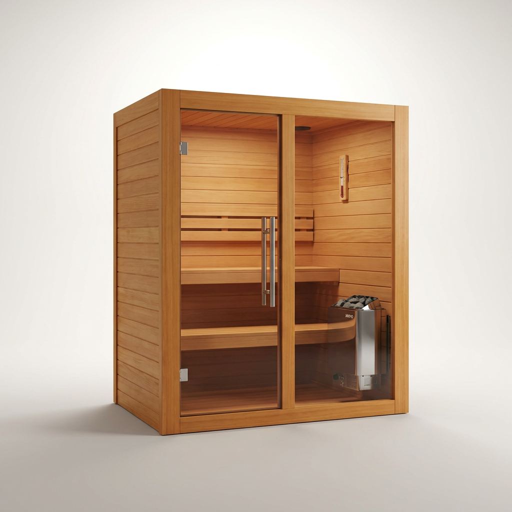 Charleston 4-Person Indoor Traditional Sauna Double Bench — Studio Shot