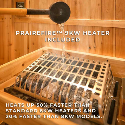 Paxton 4-Person Outdoor Cedar Traditional Wet/Dry Barrel Sauna with Porch, 9Kw Electric Heater, Wi-Fi, LED Lights