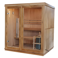 Indoor Traditional Sauna Designed for Family Wellness, 4-Person Double Bench, 6.0kW Harvia Heater, 170° Heat