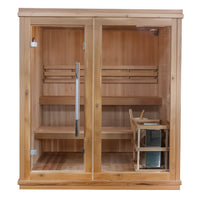 Indoor Traditional Sauna Designed for Family Wellness, 4-Person Double Bench, 6.0kW Harvia Heater, 170° Heat